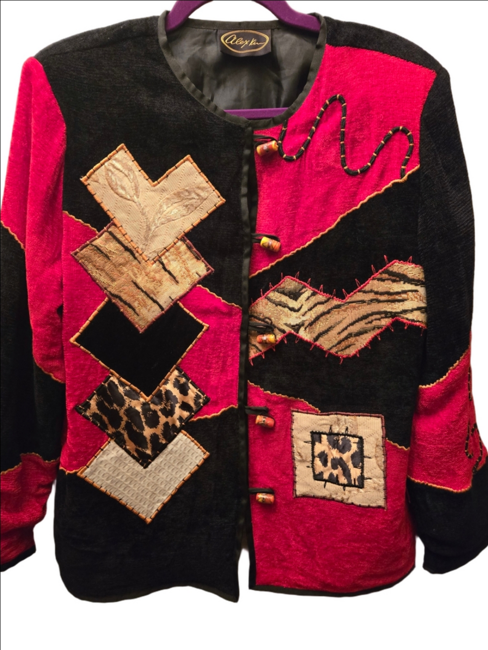 Vintage 90s Alex Kim Funky Patchwork Animal Print Art to Wear Jacket